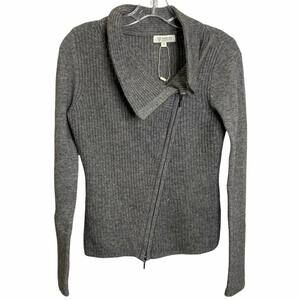 Kinross Women's XS Cadigan Sweater Gray Wool/Cashmere Asym Full‎ Zip NWOT